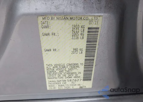 2013 Nissan Altima 2.5 Sv from USA, damaged, VIN 1N4AL3AP7DN587627